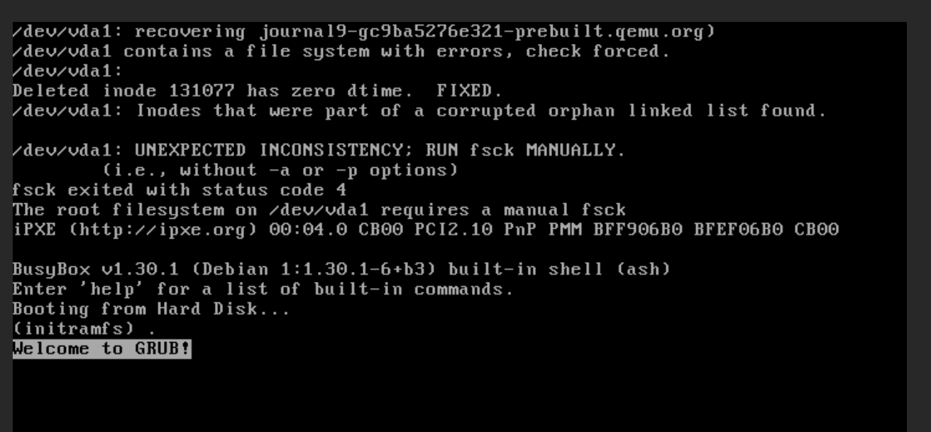 Debian系统启动出现BusyBox v1.30,1(Debian 1:1.30.1-6+b3) built-in shell (ash)，无法正常启动